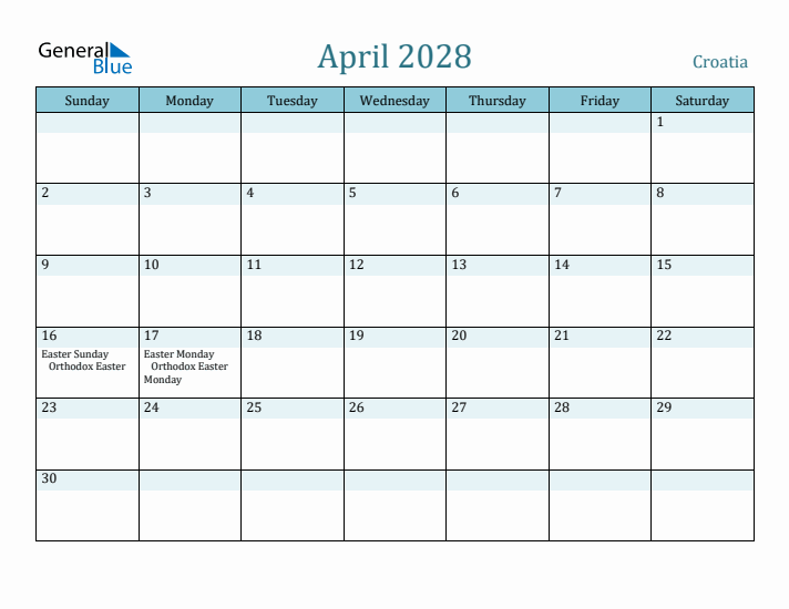 April 2028 Calendar with Holidays