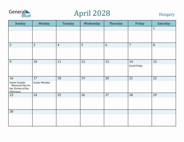 April 2028 Calendar with Holidays