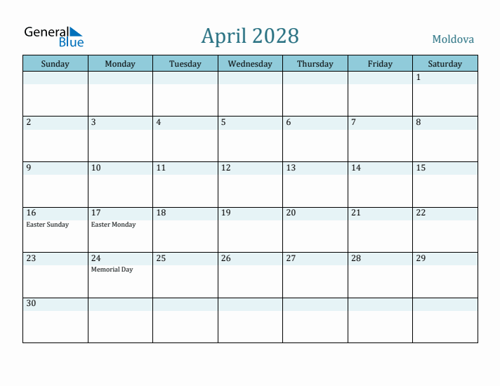 April 2028 Calendar with Holidays