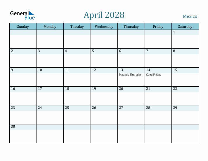 April 2028 Calendar with Holidays