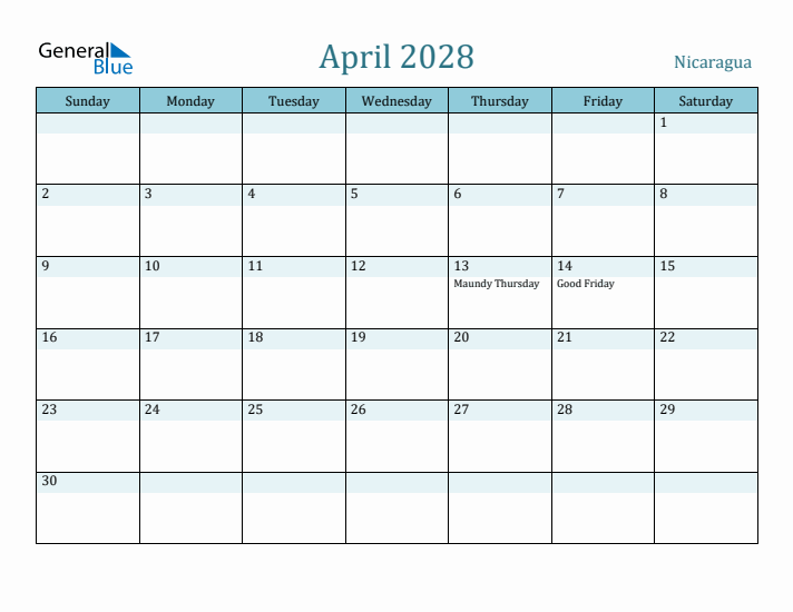 April 2028 Calendar with Holidays