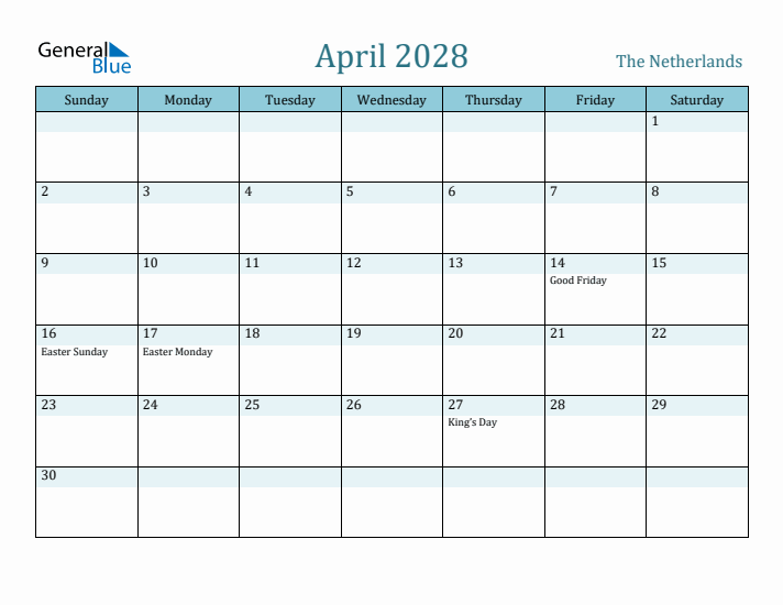 April 2028 Calendar with Holidays