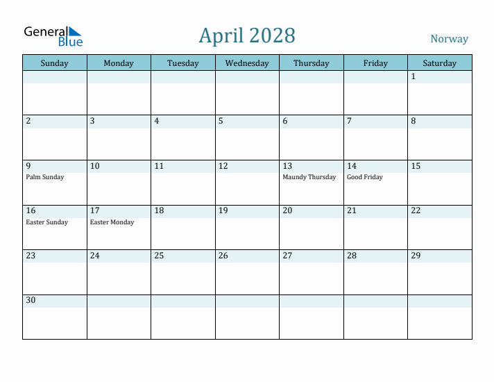 April 2028 Calendar with Holidays