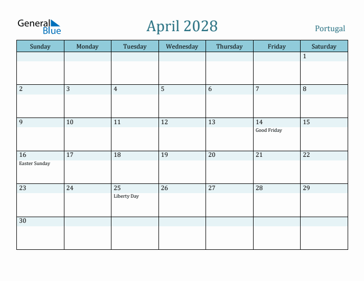 April 2028 Calendar with Holidays