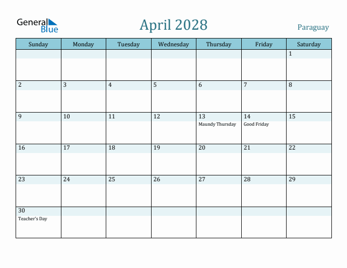 April 2028 Calendar with Holidays