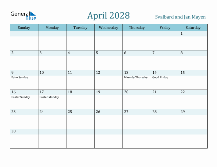 April 2028 Calendar with Holidays