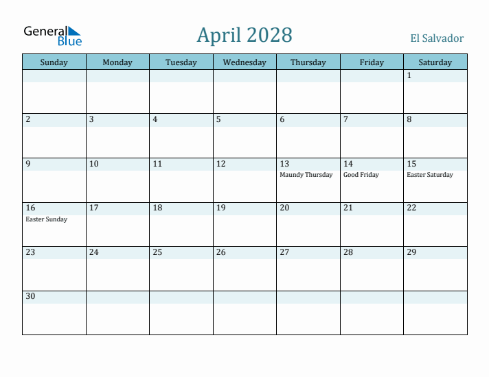 April 2028 Calendar with Holidays