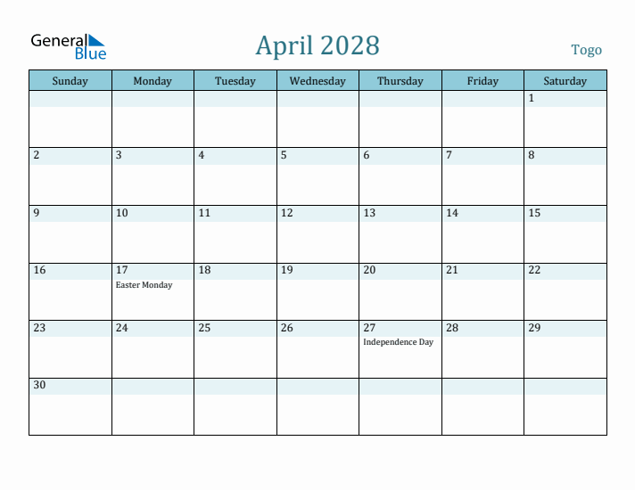 April 2028 Calendar with Holidays