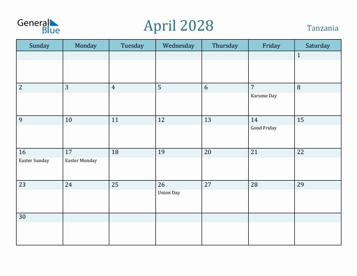 April 2028 Calendar with Holidays