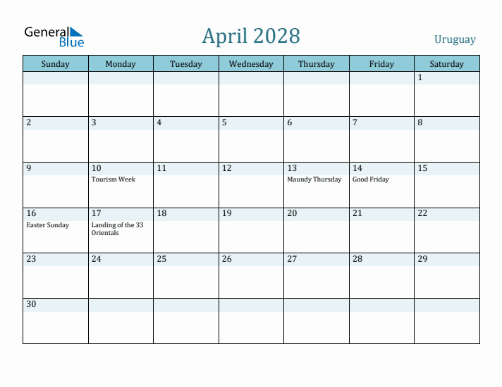 April 2028 Calendar with Holidays