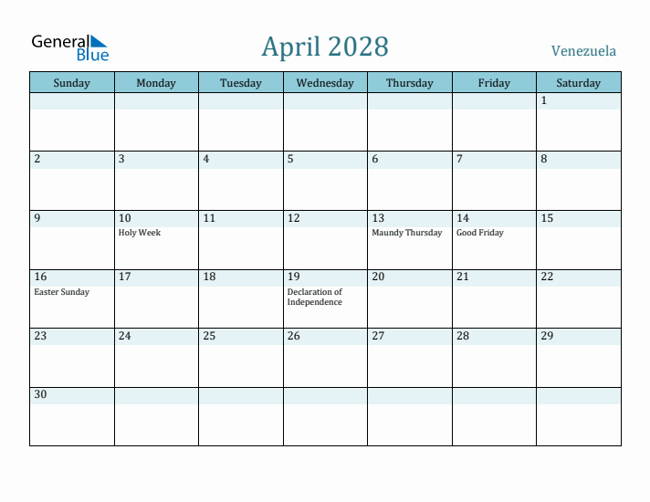 April 2028 Calendar with Holidays