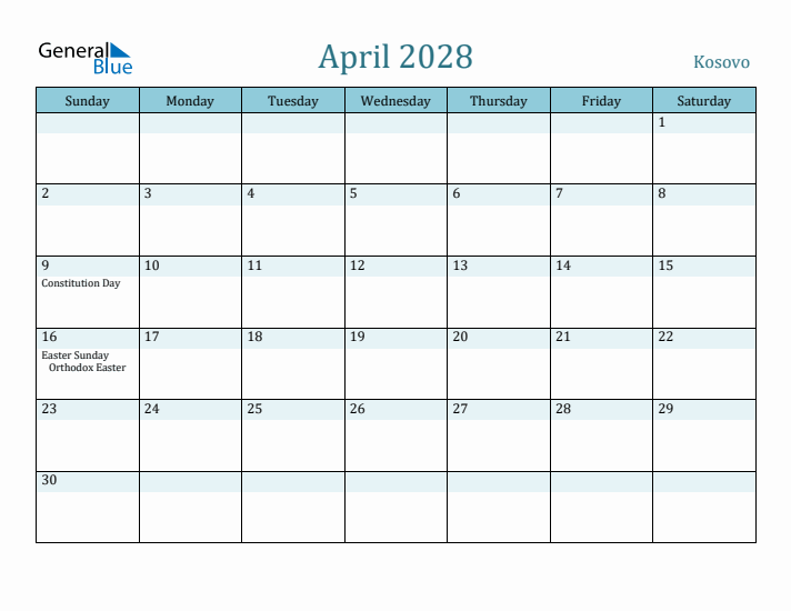 April 2028 Calendar with Holidays