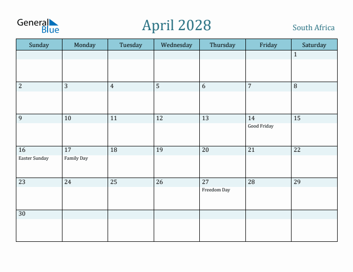 April 2028 Calendar with Holidays