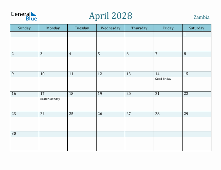 April 2028 Calendar with Holidays