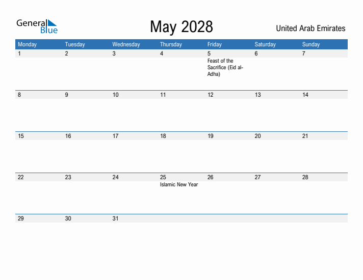 Fillable May 2028 Calendar