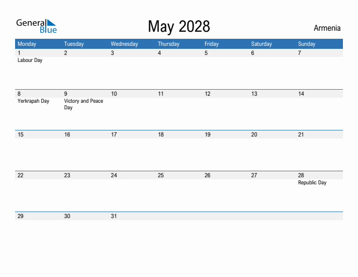 Fillable May 2028 Calendar