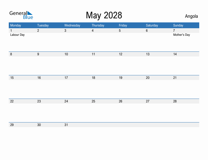 Fillable May 2028 Calendar