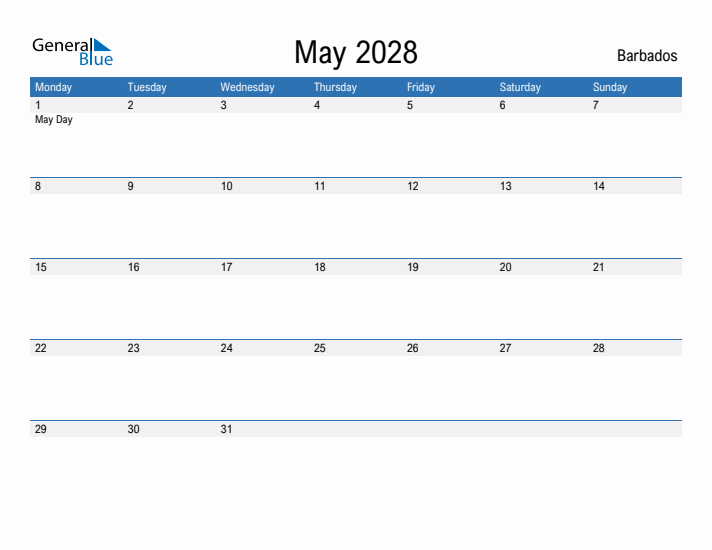 Fillable May 2028 Calendar