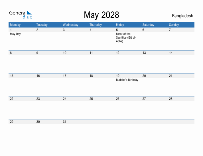 Fillable May 2028 Calendar