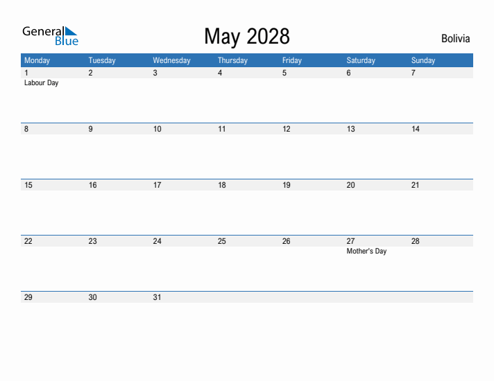 Fillable May 2028 Calendar