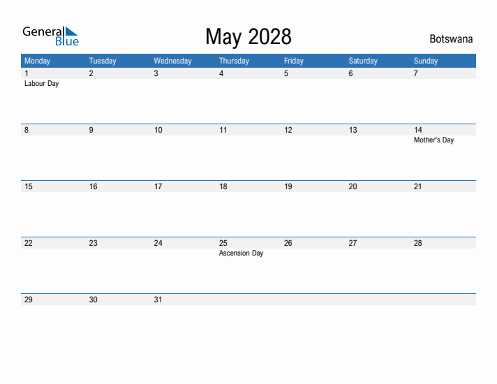 Fillable May 2028 Calendar