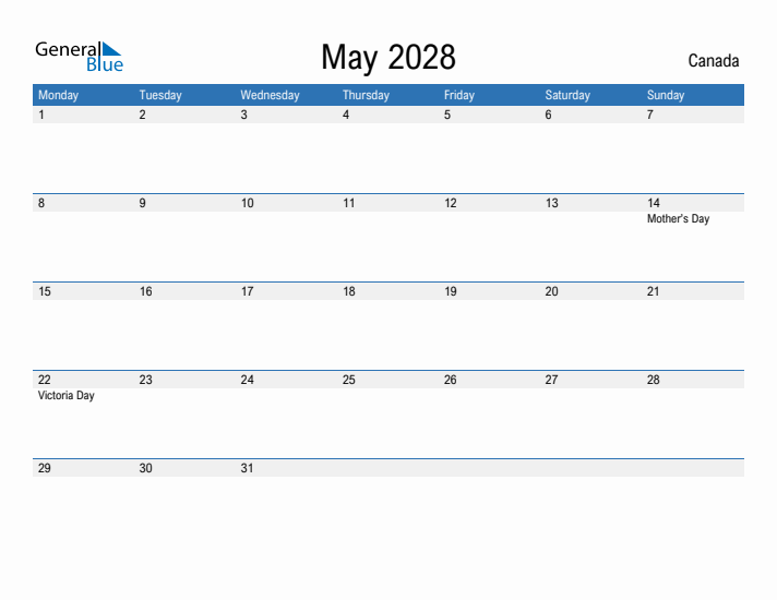 Fillable May 2028 Calendar