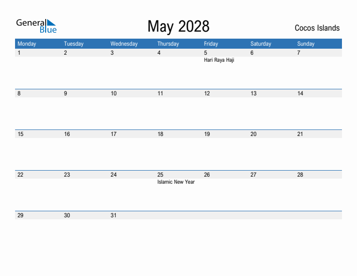 Fillable May 2028 Calendar