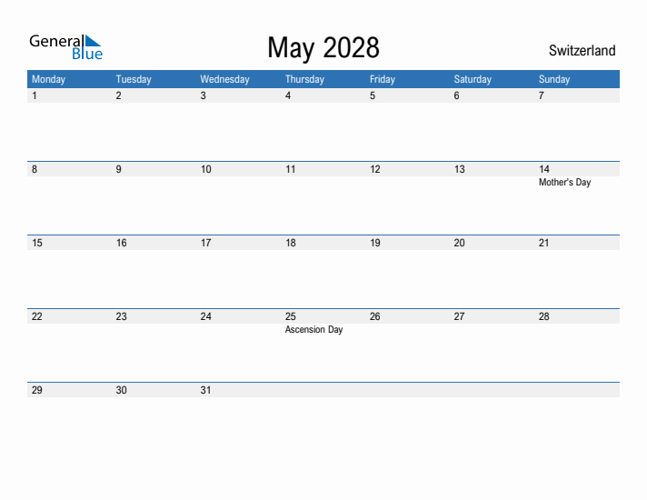 Fillable May 2028 Calendar