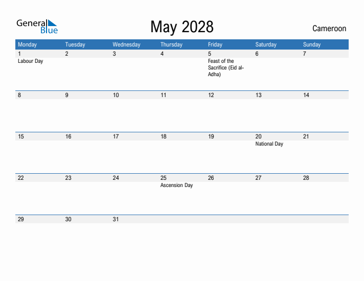 Fillable May 2028 Calendar