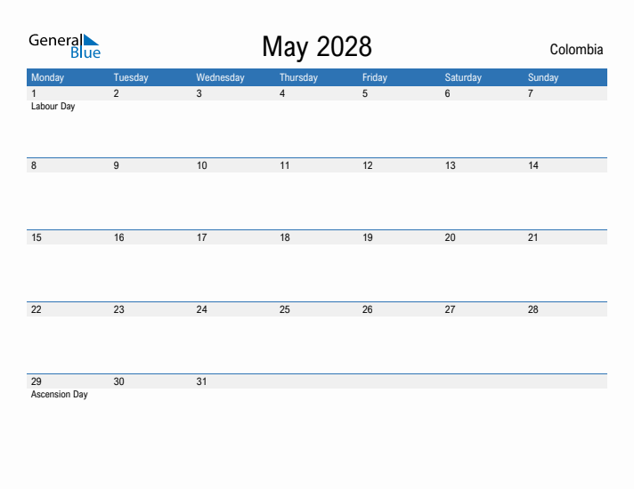 Fillable May 2028 Calendar