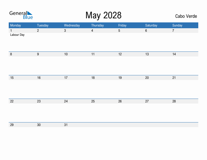 Fillable May 2028 Calendar