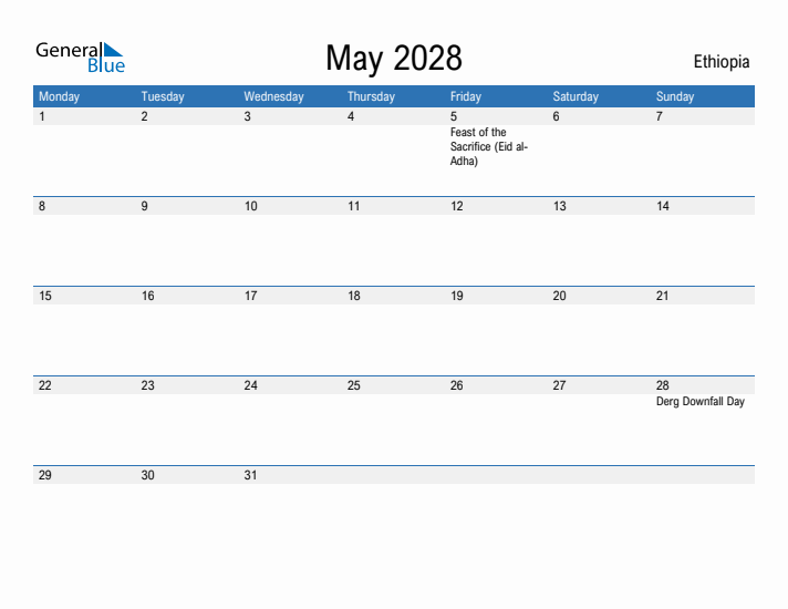 Fillable May 2028 Calendar