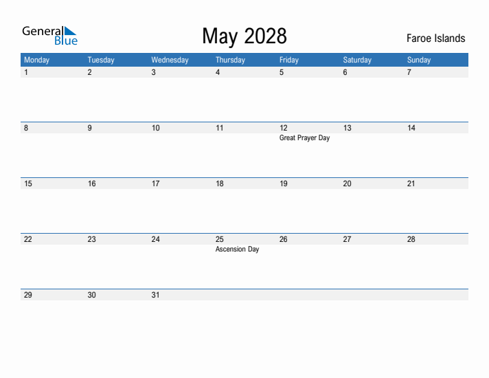 Fillable May 2028 Calendar