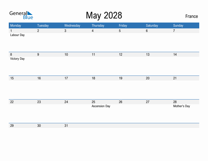 Fillable May 2028 Calendar