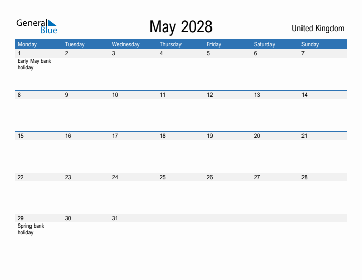 Fillable May 2028 Calendar