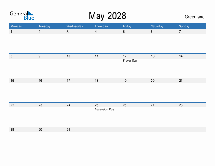 Fillable May 2028 Calendar