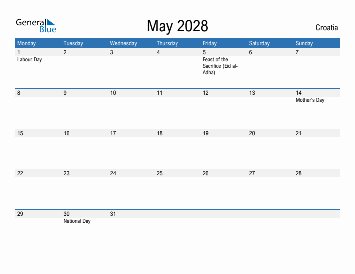 Fillable May 2028 Calendar