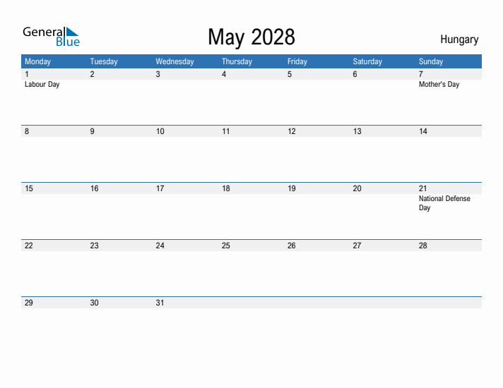 Fillable May 2028 Calendar