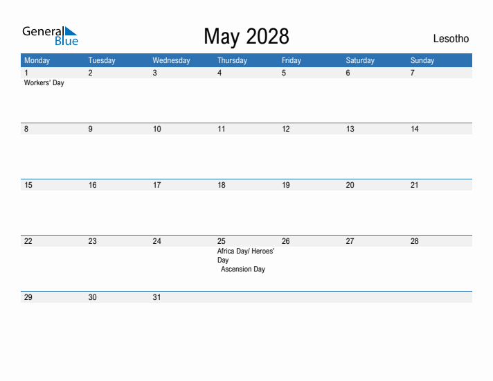 Fillable May 2028 Calendar