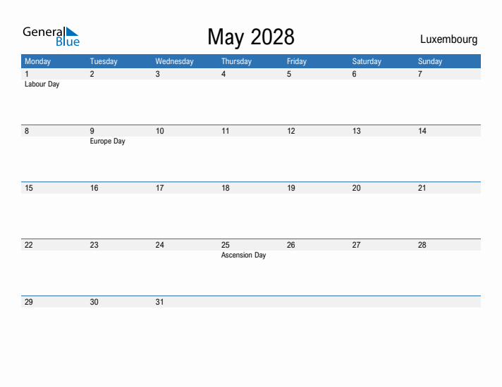 Fillable May 2028 Calendar