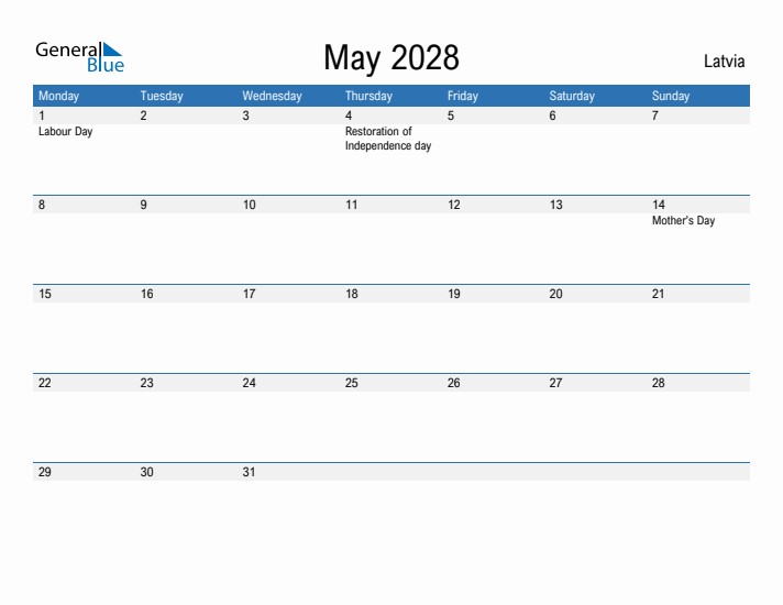 Fillable May 2028 Calendar