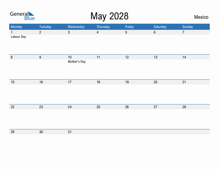 Fillable May 2028 Calendar