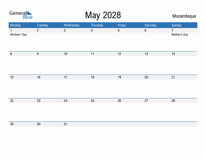 Fillable May 2028 Calendar