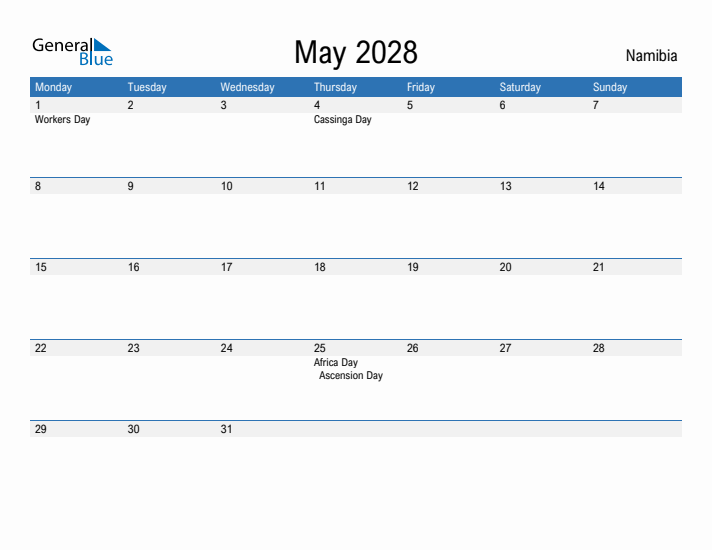 Fillable May 2028 Calendar