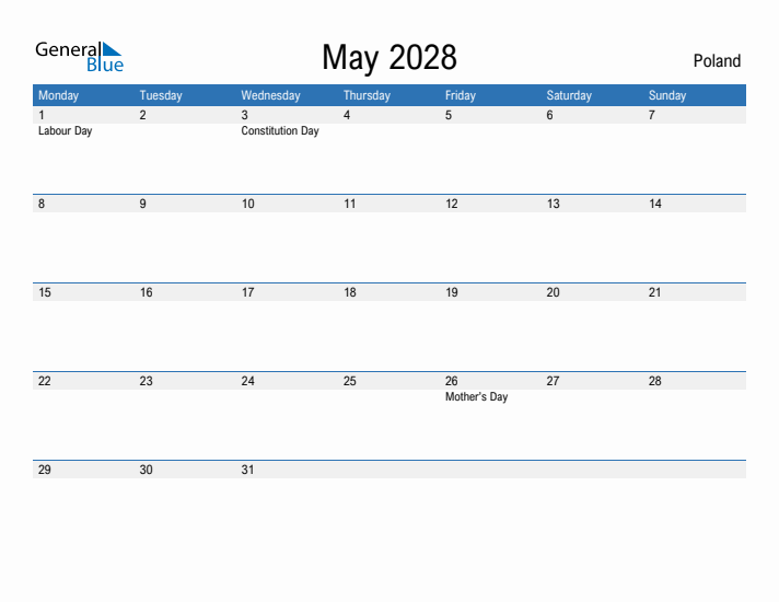 Fillable May 2028 Calendar