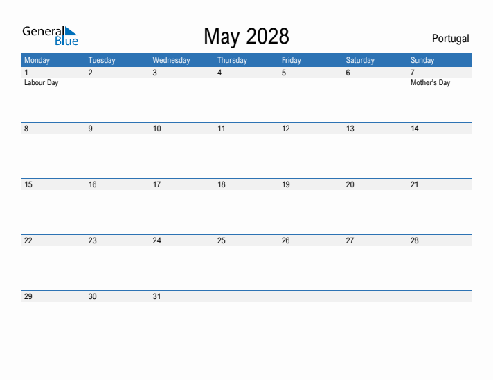 Fillable May 2028 Calendar