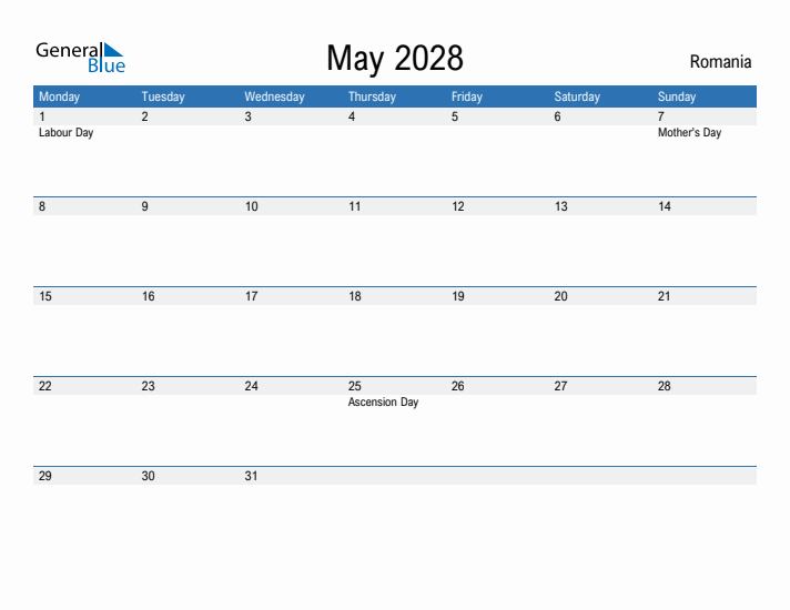 Fillable May 2028 Calendar