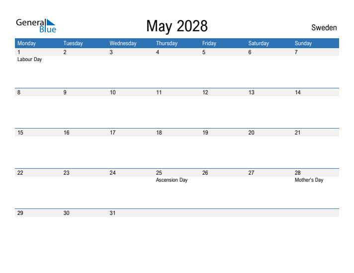 Fillable May 2028 Calendar