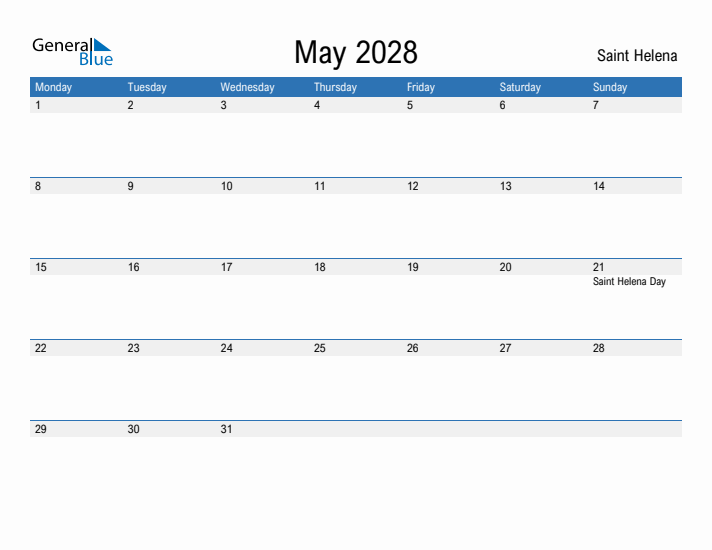 Fillable May 2028 Calendar