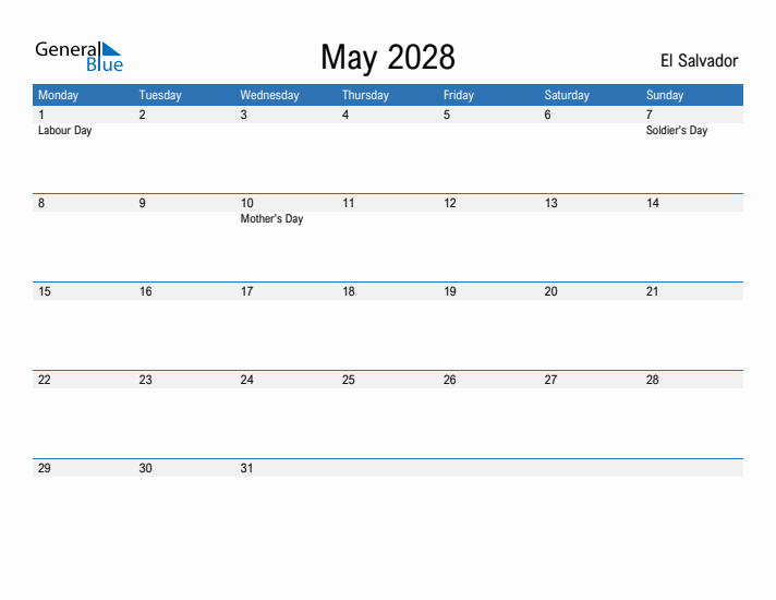 Fillable May 2028 Calendar